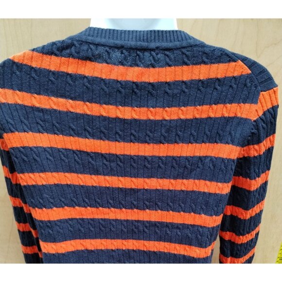 Nautica Womens Striped Sweater Navy & Orange V-Neck 100% Cotton Size M - Picture 5 of 9